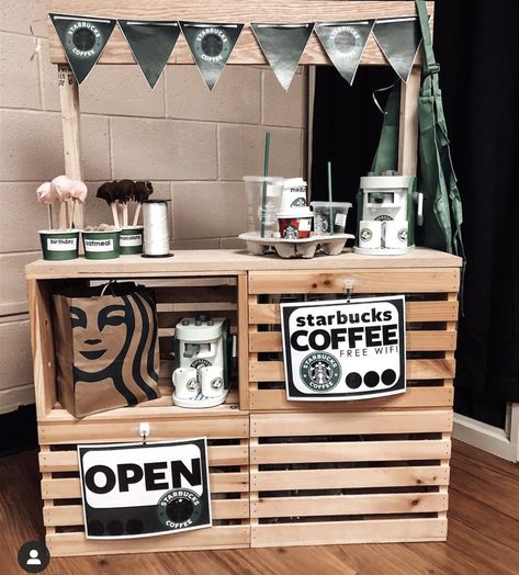 Starbucks Play Center, Coffee Shop Pretend Play, Classroom Starbucks, Starbucks Dramatic Play, Starbucks Classroom, Dramatic Play Ideas, Preschool Classroom Layout, Beach Classroom, Starbucks Shop