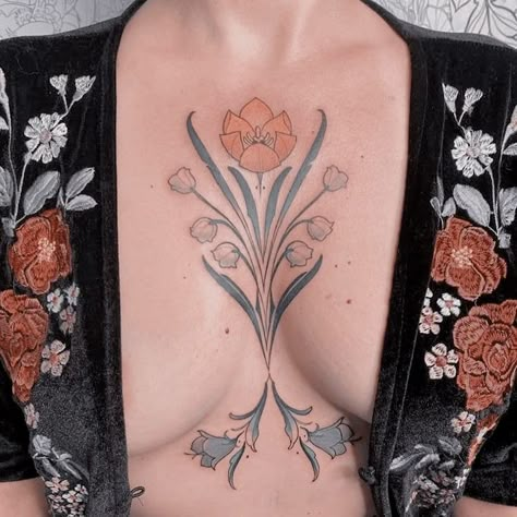 Floral Tattoos Color, Measuring Tattoo, Back Tattoos Unique, Queer Tattoos For Women, Maximalist Tattoo, Stomach Tattoos Women Plus Size, Bathtub Tattoo, Eccentric Tattoos, Sapphic Tattoo