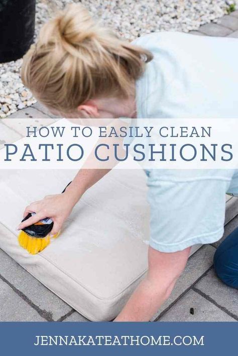 Clean Patio Cushions, Clean Outdoor Cushions, Outdoor Patio Cushions, Outside Cushions, Clean Outdoor Furniture, Clean Patio, Diy Cleaning Solution, Lawn Furniture, Patio Pillows