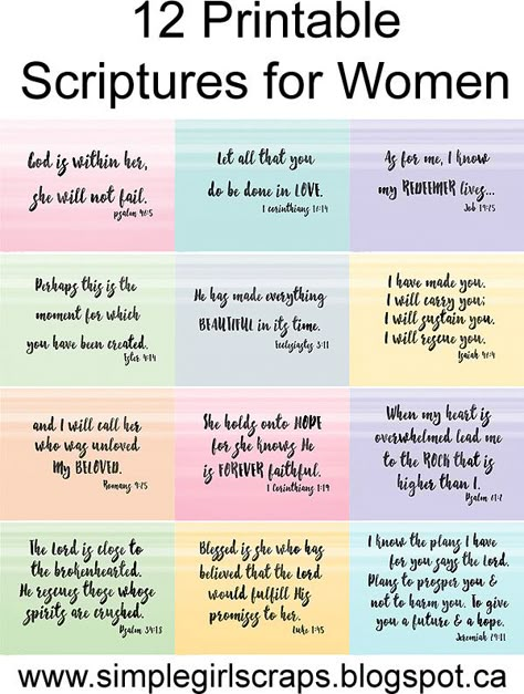 Simple Girl Scraps: 12 Printable Scriptures for Women Scriptures For Women, Tattoo Christian, Verses For Kids, Christian Scriptures, Bible Verses For Kids, Scripture Cards, Printable Bible Verses, Prayer Scriptures, Simple Girl