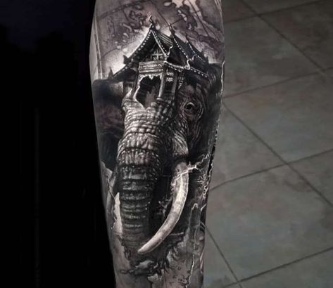 Tattoo photo - Elephant tattoo by Arlo Tattoos Morphing Tattoo, Arlo Dicristina, Photo Realism Tattoo, Unusual Tattoo, Usa Tattoo, Thailand Tattoo, Epic Tattoo, Fantasy Tattoos, Chest Piece Tattoos