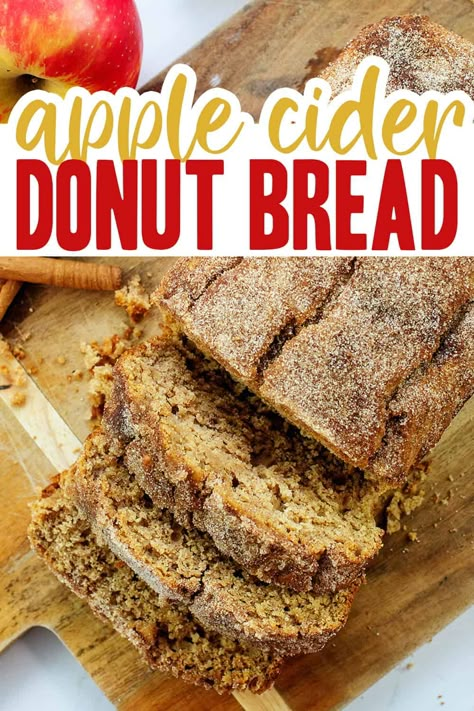 Just like a crispy, crackly fried apple cider donut! Fall Themed Baked Goods, Donut Bread Recipe, England Breakfast, Donut Bread, Apple Cider Recipe, Purple Dog, Cider Recipe, Baked Treats, Apple Bread