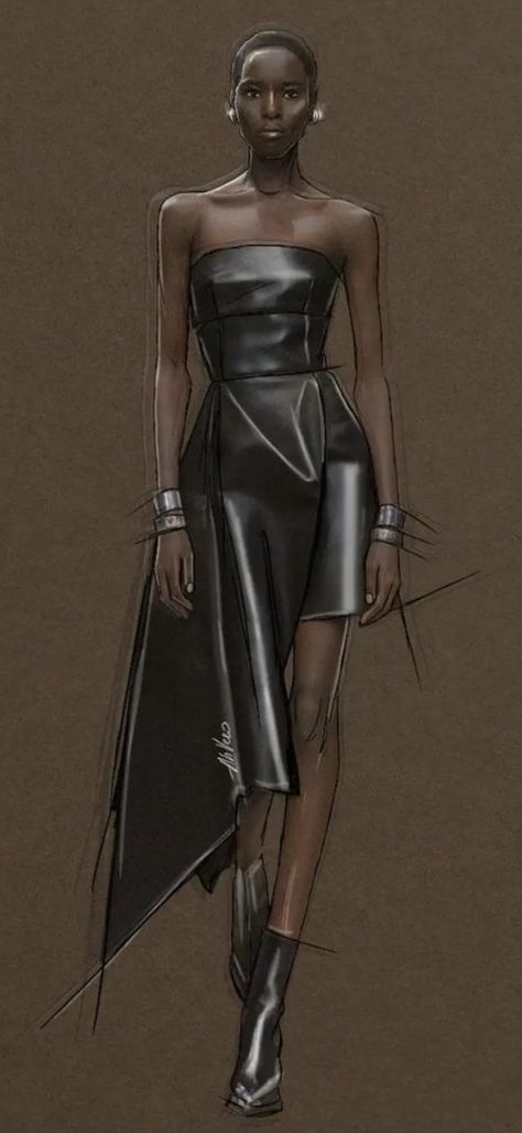 Leather Sketch Fashion, Leather Garments Illustration, Leather Illustration Fashion Sketch, Leather Dress Drawing, Leather Dress Illustration, Leather Pants Drawing, Leather Fashion Illustration, Leather Jacket Illustration, Antonio Soares