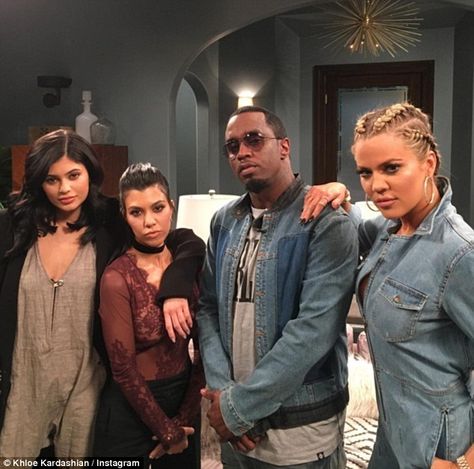 Jeans crew: Khloe Kardashian revealed hers and Sean 'Diddy' Combs denim-centric looks ahead of the reality star's talk show Kocktails With Khloe on Wednesday. Kourtney and Kylie Jenner are also on the episode Long Winter Skirt, Addison Core, Kylie Jenner's Tattoos, Khloe Kardashian Instagram, Instagram Kylie Jenner, Kylie Snapchat, Kylie Jenner Style 2014, Dash Dolls, The Kardashians And Jenners