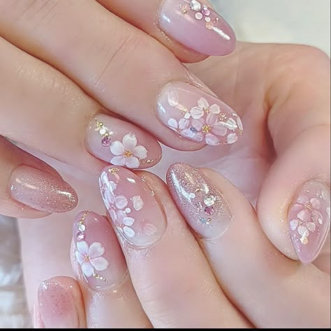 Bridal Nails Designs, Cherry Blossom Nails, Bridal Nail Art, Elegant Nail Art, Nail Art For Beginners, Beauty Nails Design, Cute Nail Art Designs, Pretty Nail Art Designs, Nails Glitter