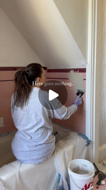 Greer Gagnier on Instagram: "After the craziness that ensued when I first posted about this bathroom, I’m finally ready to share the update on our no-demo reno. 

Although this pink tile is charming, many of the tiles are damaged and cracked, and this is the only full bathroom in our house. We want something that is clean and relaxing and a more classic look. 

We are using a product called Concretta by @meodedpaint that is specifically designed to go directly over tile. The final result will be a European plaster/concrete look with slight imperfections. 

I’ll be sharing more about how the first coat came out, follow along to see how it turns out! 

#fixerupper #homerenovation #renovation #beforeandafter #interiordesign #homedecor #homedesign #homedecoration #diy #diyhomedecor #diyrenovat Concretta Shower Plaster, Venetian Plaster Shower Walls, Update Pink Tile Bathroom, Plaster Tiles Diy, Concretta In Bathroom, Plaster Over Tiles, Plaster Over Tile Bathroom, Bathroom With Concrete Floor, No Demo Reno Bathroom