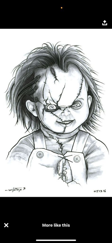 Drawings Of Chucky, Chuckie Drawing, Scary Characters Drawing, How To Draw Chucky, Chucky Drawing Pencil, Chucky Stencil, Chucky Doll Drawing, Bride Of Chucky Drawing, Horror Movie Characters Drawing