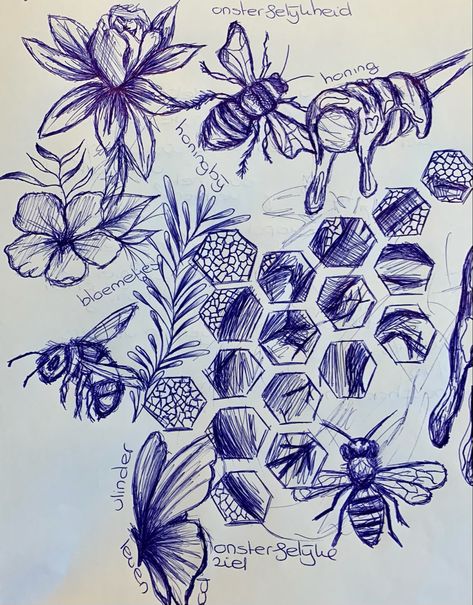 Flower, honey, bees, butterfly Movement In Art Ideas, Class Sketch Ideas, Art Class Sketches, Ballpen Art Drawings, Sketchbook Art Journal Sketches Easy, Messy Doodles Aesthetic, Sketchbook Ideas Pen, Pen Drawing Ideas Creativity Sketchbooks, Sketch Book Filler Ideas