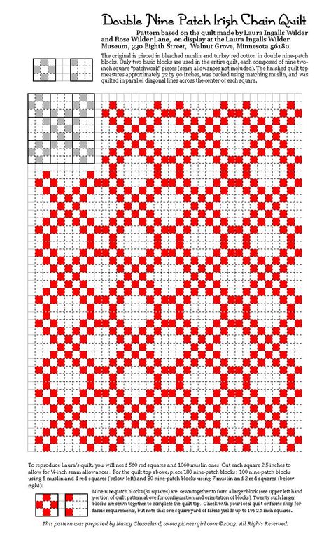 This would work for counted cross stitch also. Link is wrong but can use picture for pattern.  Love the red and white. Double Irish Chain Quilt, Irish Chain Quilt Pattern, Irish Quilt, Irish Chain Quilt, White Quilts, Red And White Quilts, Toddler Summer, Red Quilts, Laura Ingalls