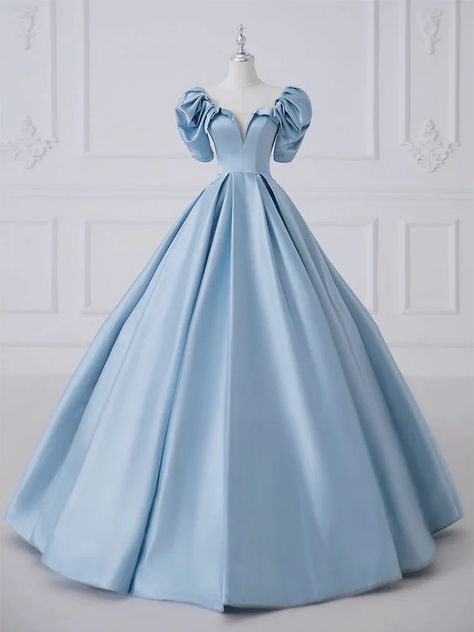 Enchanted Sky Blue Satin Ball Gown Dress Satin Long, Gold Prom Dresses Long, Prom Dress Satin, Blue Long Prom Dress, Satin Long Prom Dress, Prom Dress Blue, Princess Clothes, Blue Ball Gown, Dress Quinceanera