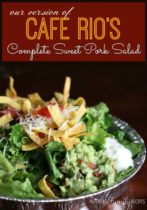 I promise, we are VERY VERY picky about our Cafe Rio pork and this tasted EXACTLY like it. We also played around with the rice, the beans, and the ranch. At dinner tonight, we felt like we were having Cafe Rio take-out. However, we liked our recipe even BETTER!!! Don’t believe us? Try it out for yourself and you will see! Cafe Rio Sweet Pork Salad, Sweet Pork Salad, Cafe Rio Recipes, Cafe Rio Sweet Pork Recipe, Cafe Rio Pork, Sweet Pork Recipe, Pork Salad Recipes, Salad Copycat, Luscious Recipes