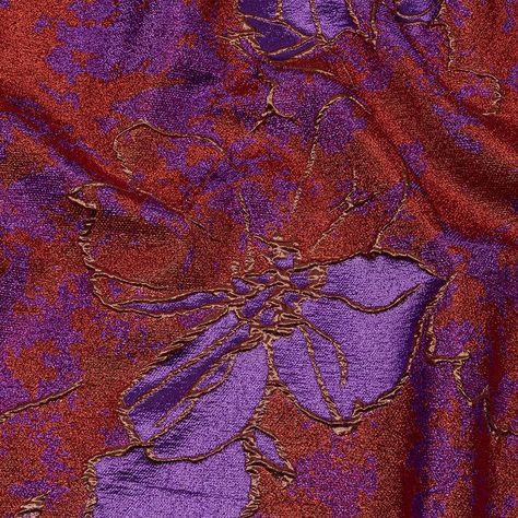 Shout your superior sense of style with this Metallic Red, Purple and Orange Mottled Floral Luxury Brocade! Large flowers are carved in a coppery orange, all over a mottled purple and red ground. Radiant metallic threads only add to the artistic feel, perfect for the haute couture sewist. Pliable and tactile with plenty of dramatic volume, make ball gowns, structured special occasion dresses, matching blazers and trousers, or vintage-inspired jumpsuits. Opaque, add a lining for additional comfor Reddish Purple Aesthetic, Orange And Purple Dress, Colors That Match With Red, Purple And Red Bedroom, Purple And Orange Bedroom, Red Purple Aesthetic, Purple Red Aesthetic, Orange And Purple Aesthetic, Purple Orange Aesthetic