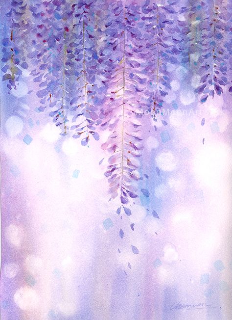 Wisteria Art, Wisteria Flowers, Hallway Art, Decor Hallway, Painting Fine Art, Artistic Wallpaper, Wall Art For Living Room, Flowers Watercolor, Art For Living Room