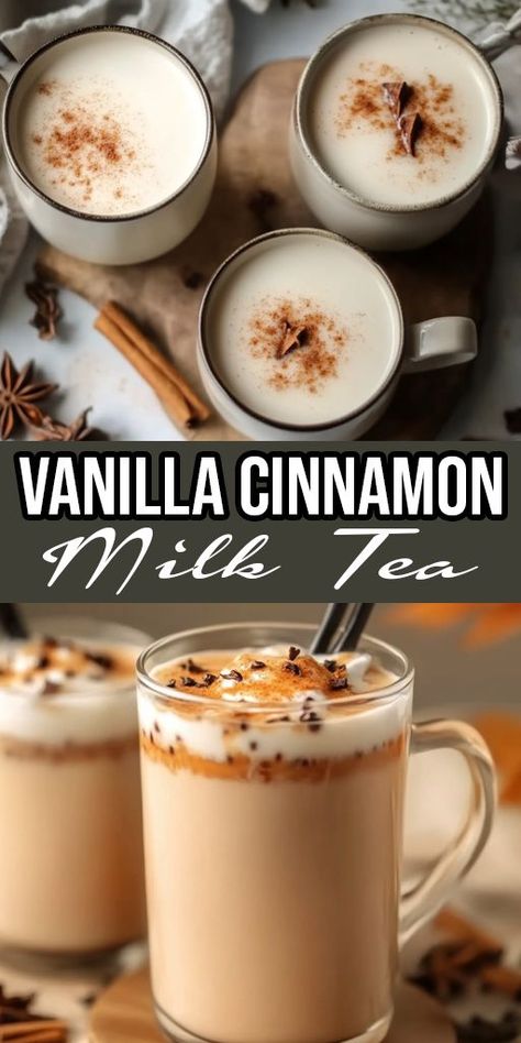 Love milk tea? 🧋💛 This Vanilla Cinnamon Milk Tea is your new favorite drink! It’s creamy, sweet, and full of warm cinnamon flavor. Perfect for sipping on cold nights or enjoying as a dessert drink. ☕🍮 #TeaLovers #VanillaFlavors #CozyVibes Warm Vanilla Milk, No Caffeine Drinks, Cinnamon Drinks, Cinnamon Milk Tea, Coconut Milk Drink, Cinnamon Drink, Caffeine Free Drinks, Milky Tea, Milk Drinks