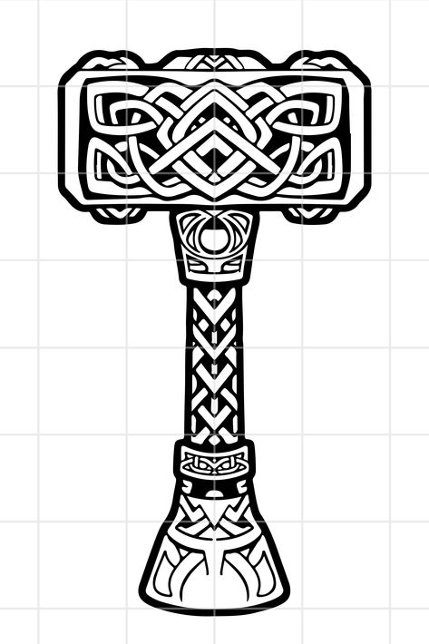 Viking Hammer Drawing, Thors Hammer Tattoo Vikings, Thors Hammer Drawing, Mjolnir Tattoo Design, Hammer Tattoo Design, Viking Tattoo Ideas For Men, Mjolnir Art, Norse Tattoo Designs, Tattoo Outline Designs