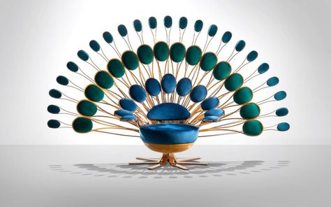 Designer Marc Ange Unveils Dazzling Peacock-Inspired Chairs in Miami - Galerie Bronze Chair, Design Camino, Dubai Design Week, Unique Chairs Design, Pierre Yovanovitch, Design Miami, Peacock Chair, Italian Luxury Brands, Unique Chair