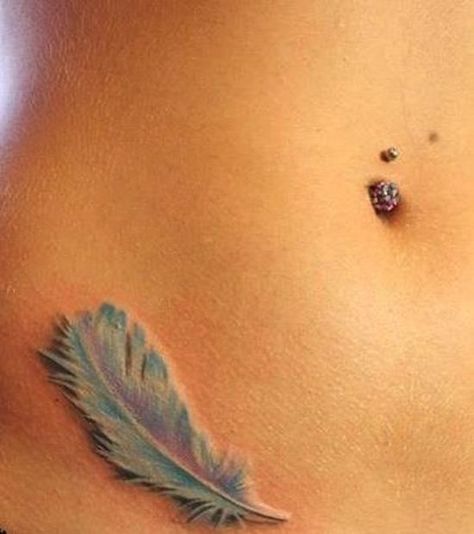 3d feather tattoo on stomach Tattoos On Stomach, Feather Tattoo Ideas, Small Feather Tattoo, Feather Tattoo Meaning, Feather Tattoo Design, Tattoo Zeichnungen, Muster Tattoos, Sweet Tattoos, Feather Tattoo