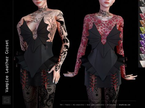 TS4 Vampire Leather Corset Sims 4 Demon Mod, Sims 4 Vampire, Duo Ideas, Sims 4 Cc Goth, Female Sims, Sims Inspiration, Vampire Clothes, Sims 4 Anime, Cc Clothes