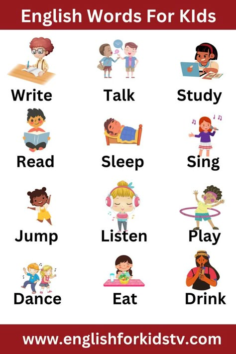 Basic English Words for Kids || Vocabulary Words for Kids || Simple English Words for Daily Use English Words For Kids, Simple English Words, Vocabulary Words For Kids, Learn To Read English, Verbs For Kids, Ingles Kids, Teaching Child To Read, Study English Language, English Learning Books