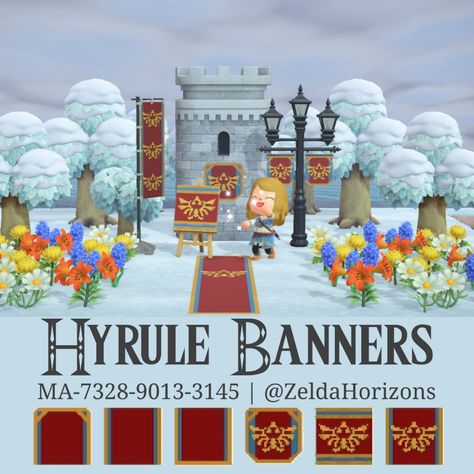 Legend of Zelda: Breath of the Wild themed banner, flag, crest, and rug for your Animal Crossing island. Outset Island, Zelda Pattern, Hyrule Castle, Animal Crossing Funny, Animal Crossing Wild World, City Folk, Zelda Breath Of The Wild, Banner Flag, Wind Waker