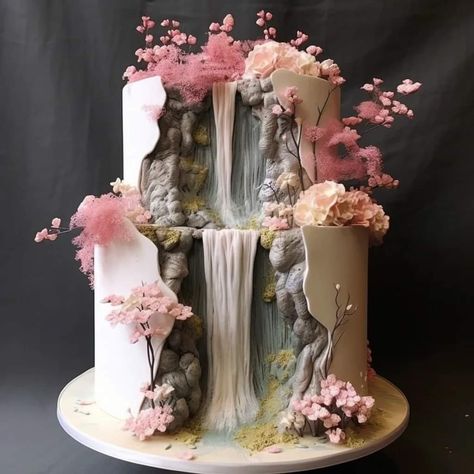 Waterfall Birthday Cake, Cake Waterfall, Waterfall Cake, Barbie Dress Cake, Crazy Wedding Cakes, Fantasy Cake, Beautiful Cake Designs, Forest Cake, Amazing Cake