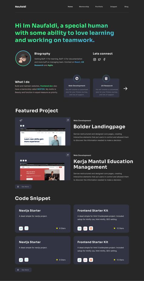 A free portfolio website template available in both a graphical version for Figma and a coded version for software engineers. Software Engineer Portfolio Website, Software Engineer Portfolio, Coding Portfolio, Dark Portfolio, Web Developer Portfolio Website, Web Developer Portfolio, Personal Portfolio Website, Portfolio Website Template, Portfolio Website Design