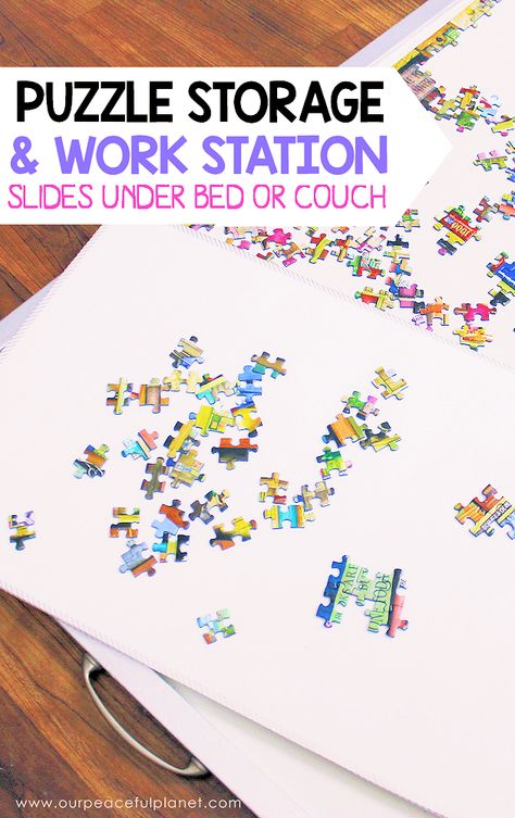 Work your jigsaw puzzles in style with this DIY work station and storage set. Fits a 1000 piece puzzle, is made from a large dry erase board and has 2 mats! Puzzle Board Ideas, Diy Puzzle Storage, Jigsaw Puzzle Storage, Puzzle Board Diy, Puzzle Mat Diy, Puzzle Tray Diy, Puzzle Storage Board, Diy Puzzle Table, How To Make A Puzzle Board