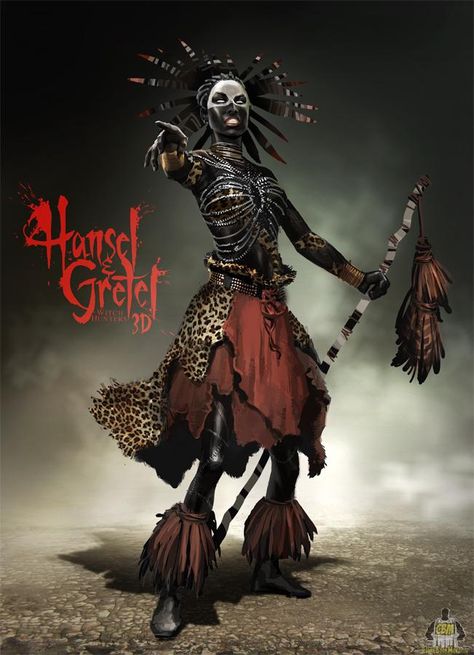 EXCLUSIVE: HANSEL & GRETEL: WITCH HUNTERS International Witches Concept Art Aztec Witch, African Witch, Female Creature, Hansel Gretel, Candy House, Witch Doctor, Film Poster Design, Female Character Concept, Afro Art