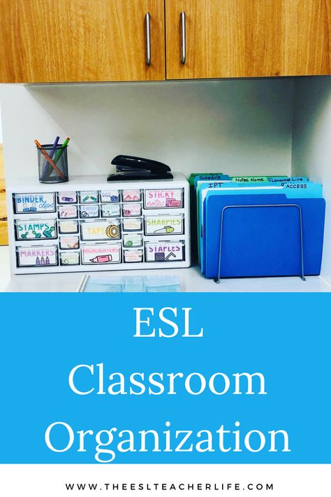 Are you looking  for some ideas for ESL classroom organization? Here are 5 tips to help you keep all of the papers and materials ready for teaching. Read  the blog post for inspiration and more! Ell Classroom Ideas, Esl Classroom Decor Elementary, Esl Classroom Decor, Esol Classroom, Esl Elementary, High School Esl, Happy Classroom, Esl Ideas, Teaching Esl