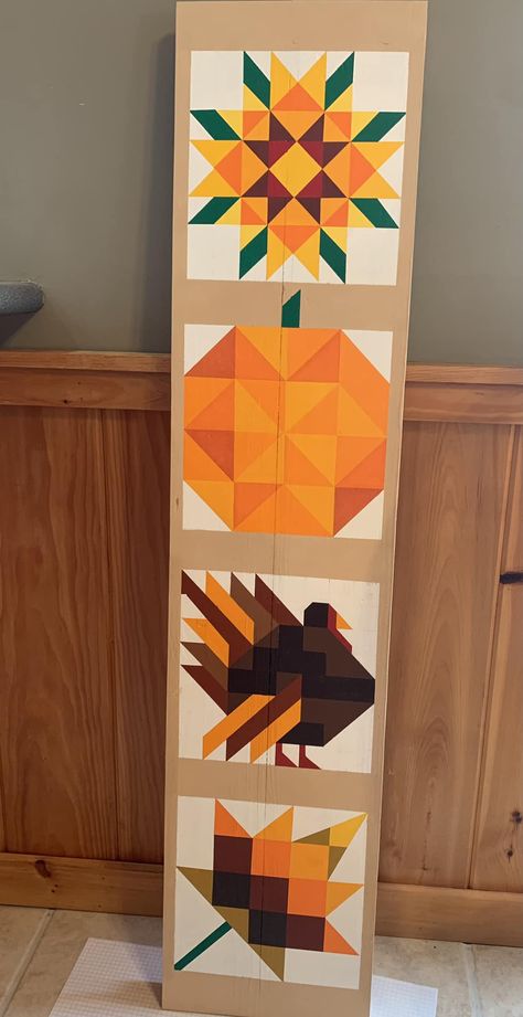 Fall Barn Quilts Patterns, Halloween Barn Quilt, Fall Barn Quilt Patterns, Pumpkin Barn Quilt, Fall Barn Quilts, Barn Quilts Diy, Quilt Painting, Autumn Quilts, Door Banners