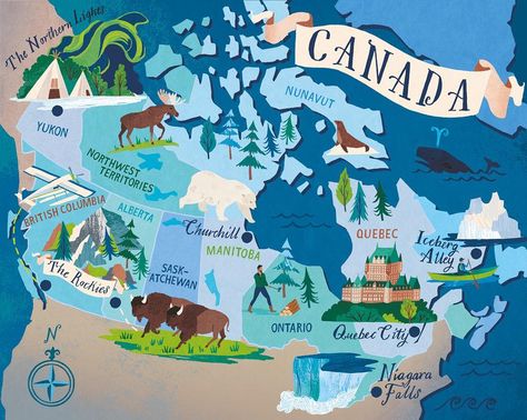 Canada map for Boundless Magazine - Sara Mulvanny Canada Map Aesthetic, Canada Map Illustration, Canada Provinces, Vancouver Map Illustration, Quebec Map Illustration, Montana Vacation, Canada Map, Travel Infographic, London Areas