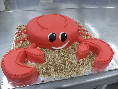 Crab figure cake Crab Shaped Cake, Crab Themed Cake, Crab Birthday Cake, Under The Sea Cake Ideas, Crab Birthday Cakes, Sea Cake Ideas, Fair Cake, Under The Sea Cake, Fira Santorini