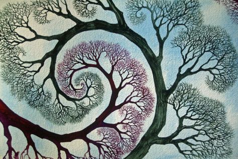 Helen Klebesadel Fractal Tree, Spirals In Nature, Mother Earth Art, Spiral Tree, Spiral Art, Art Drawings Sketches Pencil, Arte Inspo, Fractal Art, Tree Art