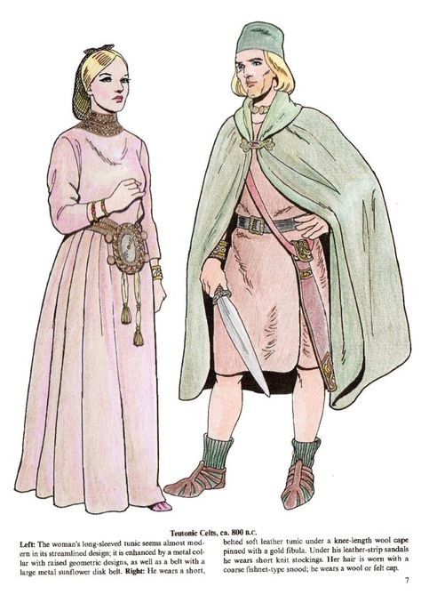 Celtic Fashions -Tom Tierney Bronze Age Celtic Clothing, Ancient British Clothing, Ancient Irish Clothing, 1050s Fashion, Celtic Fashion Medieval, Ancient Celtic Clothing, Traditional Celtic Clothing, Historical Irish Clothing, Celtic Illustration