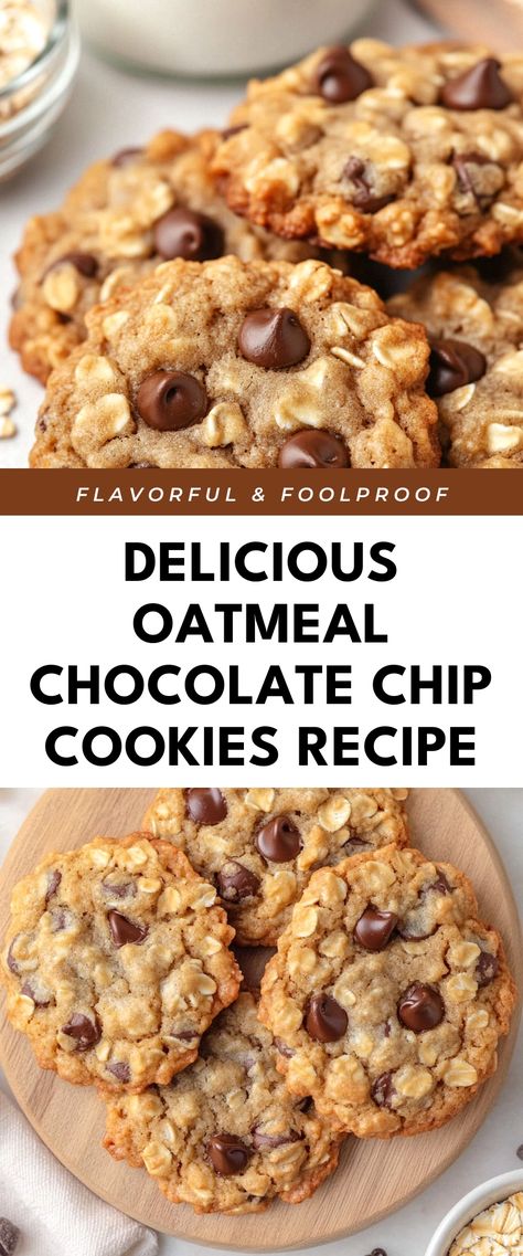 Image for Delicious Oatmeal Chocolate Chip Cookies Recipe Oatmeal Cookies Made With Quick Oats, Best Chocolate Oatmeal Cookies, Quick Oats Cookies Easy, Ground Oatmeal Cookies, Choc Chip Oatmeal Cookies Recipes, Oatmeal Chocolate Chip Cookie Recipe Gf, Chocolate Chip Walnut Oatmeal Cookies, Fluffy Oatmeal Cookies, Oatmeal Chocolate Chip Cookies Chewy