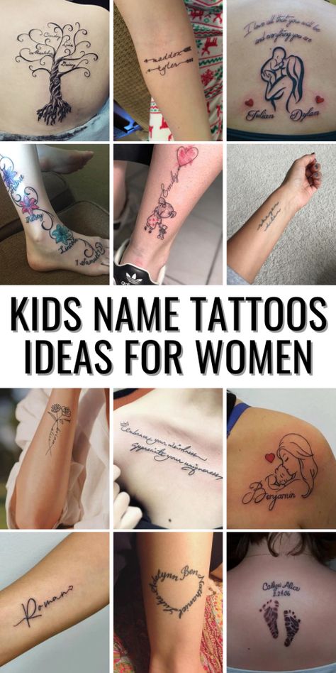 Tattoo Idea With Kids Names, Tattoo Ideas For Grandchildren Names, Tattoo Ideas Representing Kids, Multiple Name Tattoos For Women, Tattoo Ideas For Sons Name, Family Name Tattoo Ideas For Women, Tattoo Ideas With Kids Names For Women, Family Tattoo Ideas For Women Unique, Tattoo Ideas To Represent Kids