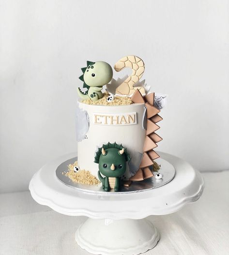 Two Rex Cake, Dinosaur Cake For 1st Birthday, Dino 1st Birthday Cake, 1st Bday Cake Ideas, 1st Birthday Dinosaur Theme Cake, Neutral Dinosaur Cake, One Tier Dinosaur Cake, Smash Cake Dino, First Birthday Cake Dinosaur