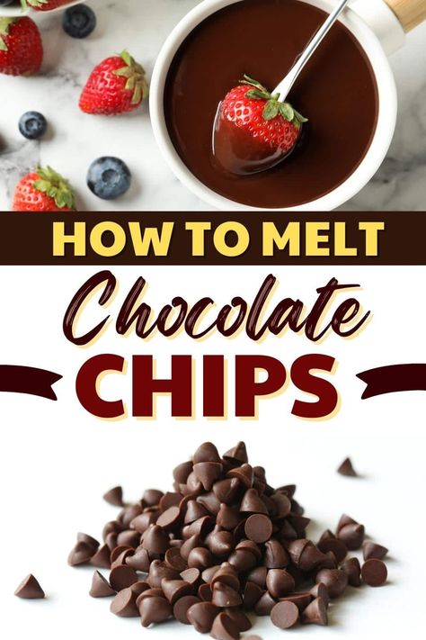 If you don't know how to melt chocolate chips the right way, you'll likely end up with a lumpy mess. So let's cover my top three methods! How To Melt Chocolate Chips In Microwave, How To Melt Chocolate Chips, Melt Chocolate Chips In Microwave, Melted Chocolate Recipes, How To Melt Chocolate, Yummy Chocolate Desserts, Chip Recipes, Pie Chocolate, Healthy Chocolate Chip