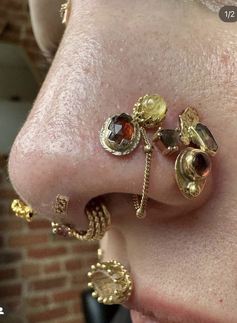 Back Of Thigh Tattoo, Septum Nose Piercing, Medusa Piercing, Face Piercings, Cool Piercings, Cute Ear Piercings, Nose Piercing Jewelry, Goddess Jewelry, Indie Jewelry