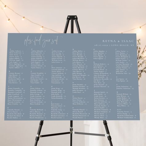 Minimalist Wedding Alphabetical Seating Chart Foam Board White Wedding Seating Chart, Alphabetical Seating Chart Wedding, Wedding Foam Board, Gold White Wedding, Blue Template, Alphabetical Seating Chart, Pretty Writing, Seating Chart Sign, Wedding Seating Charts