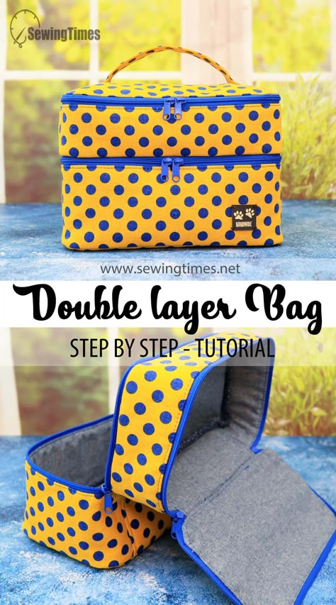 DIY Double Layers Cosmetic Bag✨The Step-by-Step Lunch bag Tutorial You Need! Lunch Box Pattern Free, Sewing Pattern Cosmetic Bag, Lunch Box Sewing Pattern Free, Diy Toiletry Bag Pattern Free Sewing, Sewing Pattern Toiletry Bag, Large Makeup Bag Pattern, Lunchbox Sewing Pattern Free, Lunch Box Sewing Pattern, Diy Makeup Bag Pattern Free Sewing