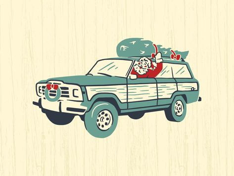 Christmas Tree On Car, Cute Christmas Art, Jeep Christmas, Outdoor Graphics, Vintage Christmas Art, Christmas Clip Art, Christmas Artwork, Typography Graphic Design, Christmas Illustrations