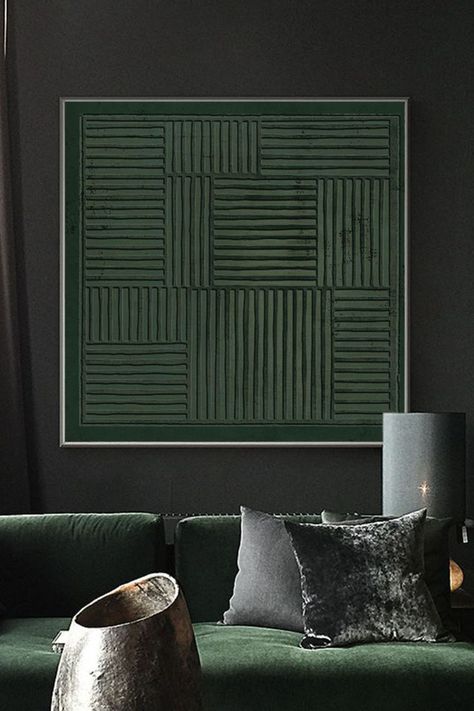 Bohemian painting 3d texture wall art green art Dark Line Art, Green Wall Painting, Green Textured Art, 3d Texture Wall, Bohemian Painting, Green Painted Walls, Texture Wall Art, Painting Dark, Wall Art Green