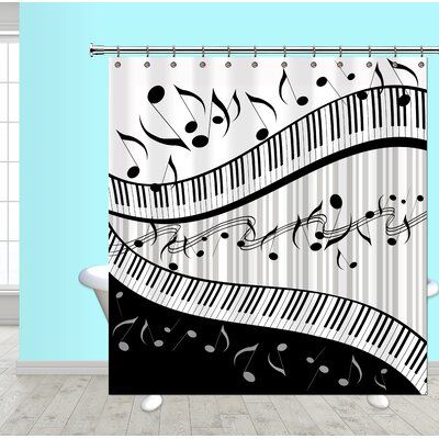 Music Bathroom, Black And Gray Background, Black And White Tiles Bathroom, Shower Curtain Black, Gray Shower Curtains, Shower Curtain Sizes, Cotton Shower Curtain, Bathroom Themes, Striped Shower Curtains