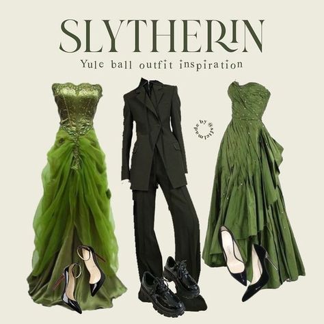 Slytherin Dresses Yule Ball, Slytherin Outfit Yule Ball, Slytherin Yule Ball Dresses Aesthetic, Yule Ball Dress Slytherin, Yule Ball Dress Aesthetic, Ball Dress Aesthetic, Slytherin Dresses, Slytherin Yule Ball, Yule Ball Dresses