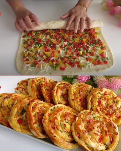 Homemade Veggie-Filled Dough: A Delicious and Versatile Dish - Greenku Recipes Vegetable Bread, Facebook Recipes, Pinwheel Recipes, Homemade Dough, Grandmas Recipes, Raspberry Lemonade, Food Yummy, Bread Rolls, Recipes For Beginners