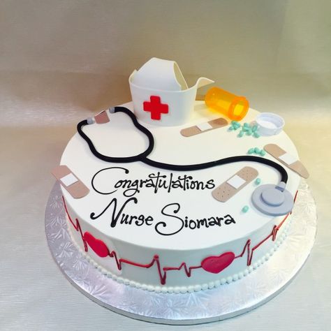 Graduation | Dessert Works Nurse Cakes, Nursing Graduation Cakes, Nurse Grad Parties, Nurse Graduation Party Decorations, Kue Fondant, Medical Cake, Grad Cakes, Nurse Cake, Nursing School Graduation Party