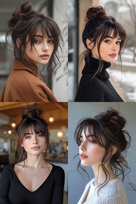 Wedding Guest Hairstyles, Long Hair With Bangs, Messy Hair, Asian Hair, Korean Hairstyle, Hair Day, Hair Updos, Hairstyles With Bangs, Wavy Hair