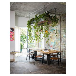 Bespoke metalwork hanging plant feature - Dining Room - London - by studio ATARA | Houzz Dining Room London, Big Indoor Plants, Indoor Plant Shelves, Indoor Plant Wall, Eclectic Dining Room, Eclectic Dining, Mews House, Hanging Plant Wall, Bathroom Plants