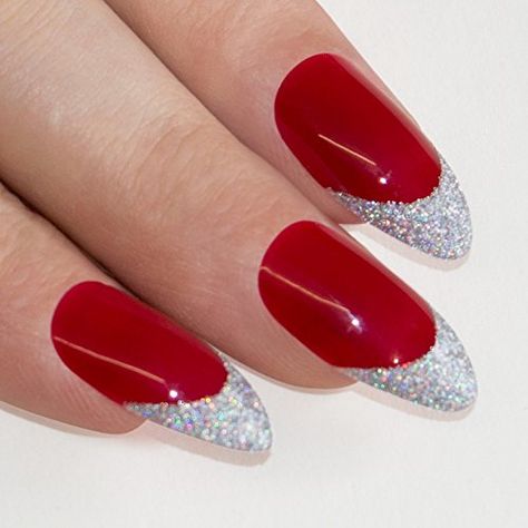 Stiletto Shaped Nails, Bling Nail Art, Squoval Nails, Almond Shape Nails, Nails Fake, Shiny Nails, Christmas Nail Art Designs, Bling Nails, Short Acrylic Nails